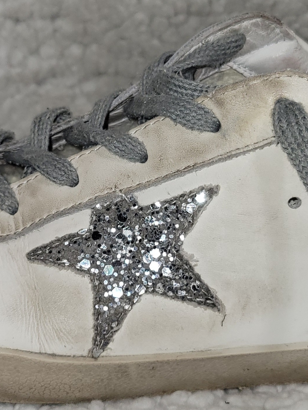 Golden Goose Superstar Sneakers EU 42 US 9 White Glitter Star Distressed Italy - Picture 6 of 16